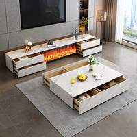 Chimenea Moderna de Lujo con Panel de Roca, Mueble para TV Integrado, Simulación de Llama, Fuego Falso, Núcleo de Chimenea Electrónica, Luz de Fuego