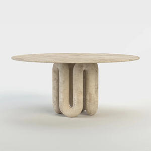 Table à manger ronde en travertin naturel avec pieds sculpturaux organiques pour meubles de maison de luxe 8-10 places - Product Image 2
