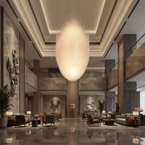 Grande Lampadario Ovale con Perle di Cristallo, Illuminazione per Sale Banchetti e Hall di Hotel, Lampadario in Cristallo Personalizzato per Progetti di Lusso Moderni Europei - Product Image 2
