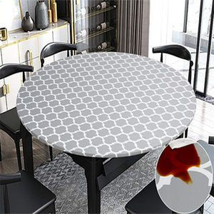 <strong>Round</strong> Picnic <strong>Tablecloth</strong>, Elastic Waterproof Fitted Vinyl <strong>Tablecloths</strong> <strong>Wipeable</strong> Flannel Backed Vinyl <strong>Tablecloths</strong> for Camping - Product Image 5