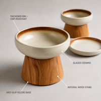 Bols surélevés en céramique pour animaux de compagnie, support en bois à bord large, gamelle surélevée pour chat et chien, design surélevé, mangeoire surélevée pour nourriture et eau