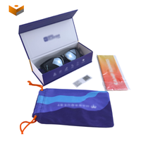 Coffret de luxe en carton pour lunettes avec couvercle rabattable, personnalisable avec logo, pour lunettes de soleil, avec pochette et chiffon de nettoyage