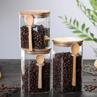 Benutzer definierte Logo quadratische Form High Boro silicate Glass Food Kaffeebohnen Kanister Glas Set mit Bambus deckel und Löffel