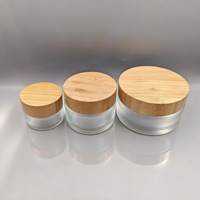 Toples Kosmetik Kaca Buram dengan Tutup Bambu, Wadah Perawatan Kulit untuk Perjalanan, Tempat Penyimpanan Sampel Krim Mata dan Losion.
