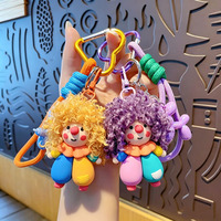 Porte-clés Poupée Clown de Cirque à Cheveux Bouclés Style Dessin Animé, Breloque de Sac Amusante Kawaii, Porte-clés Chien Ballon 3D Tendance avec Perruque Moelleuse