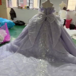 Para Jancember AXS14 vestido de quinceañera con hombros descubiertos de lavanda para niñas hermosa fiesta apliques de cuentas naturales cristal - Product Image 2