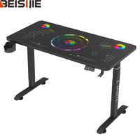 Escritorio Wquantum de Altura Ajustable con Superficie de Vidrio, Mesa de Juego RGB para Sala de Juegos