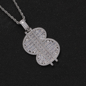 Collar con Colgante de Dólar Grande, Completamente de Zirconio, Joyería Hip Hop, Accesorios, Cadena con Colgante de Moneda de Dólar Grande - Product Image 3