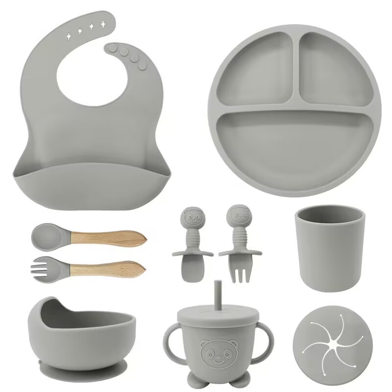 (wood fork spoon feeding set 10pieces in 1 ) smoky