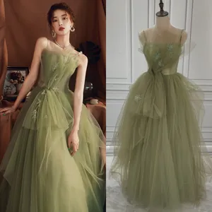 14013 # Real Photos Verde Spaghetti Straps A linha Quinceanera Ball Gown Evening Prom Party Dress para as mulheres com Beading Tulle