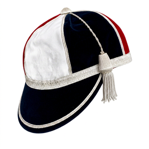 Gorra de Béisbol Patch House de Terciopelo 100% Algodón, 6 Paneles, Ajustada, Unisex, Formal, Azul Marino, Blanco, Rojo, Color en Contraste, Adorno Plateado con Borla - Product Image 1