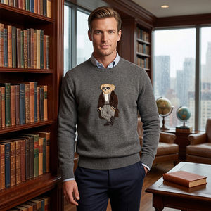 Suéter de Punto Grueso 7GG para Hombre, Estilo Preppy Vintage, con Jacquard de Oso, Diseño Retro con Estampado Animal, Mezcla de Lana, para Invierno - Product Image 3