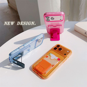 เคสโทรศัพท์แบบใสพร้อมช่องใส่บัตร สำหรับ iPhone 17 16 15 14 13 Pro Max  พร้อมขาตั้งแบบวงแหวน  วัสดุ PC  ตกแต่งกลิตเตอร์ - Product Image 4
