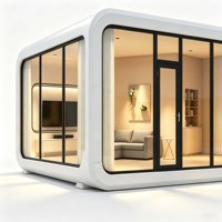 Moderna y Lujosa Sala de Estar Prefabricada con Esquinas Redondeadas en Color Blanco, Ecológica, Anticorrosiva, con Marco Negro, para Residencias y Hoteles