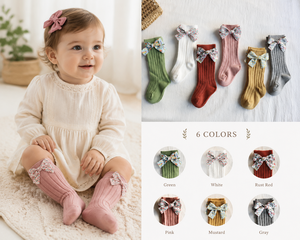 Chaussettes hautes pour bébé fille, motif floral, nœud, longues, en coton doux, à volants, style princesse espagnole, lot de chaussettes pour bébé, cadeau, vente en gros, OEM - Product Image 1
