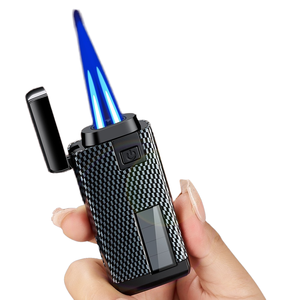 Encendedor de doble chorro directo alimentado por energía <span class=keywords><strong>solar</strong></span> a prueba de viento recargable dos en uno encendedor de cigarrillos de metal obsequios de diseño clásico de moda - Product Image 1