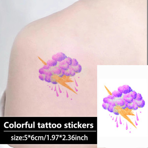 Autocollants de tatouage temporaire écologiques en papier coloré, motif nuage violet et éclairs, tatouages imperméables pour le visage, les bras et les jambes - Product Image 2