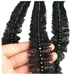 4 cm breite weiße schwarze 3d applikationsperlen-bänder plissiertem kleid kragen spitze applikationsschnitt Kante zum nähen hochzeit Fransen-Deko