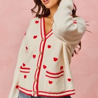Pull cardigan en tricot à col en V et cœur à la mode pour femmes, jacquard d'automne pour la Saint-Valentin, manteau ample et surdimensionné, personnalisé, vente en gros sur mesure