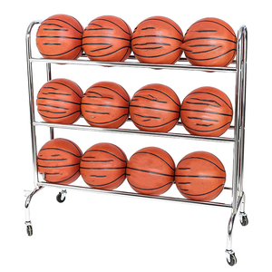 JH-Mech facile à assembler support <span class=keywords><strong>de</strong></span> stockage <span class=keywords><strong>de</strong></span> billes en acier durable et argenté robuste pour le basket-ball avec roulettes - Product Image 1