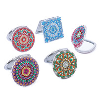 DIY Diamant Peinture Mandala Miroir de Maquillage Double Face Percé Plein Foret Diamant Cristal Fleur Pliable Femmes Mini Miroirs