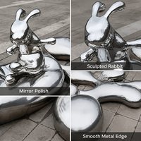 Offre Spéciale : Sculpture de Lapin de Luxe en Acier Inoxydable Poli Miroir, Banc Artistique pour Jardin, Parc, Hôtel, Cour – Personnalisation OEM