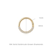 Anting-anting emas murni 18K Clover, bertabur berlian budidaya, ukuran 16G, klip telinga, cincin hidung, perhiasan tindik tubuh mewah
