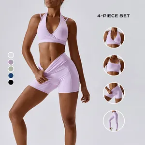 Ropa deportiva transpirable de secado rápido para mujer, ropa de Yoga de cintura alta desnuda, 4 Uds.