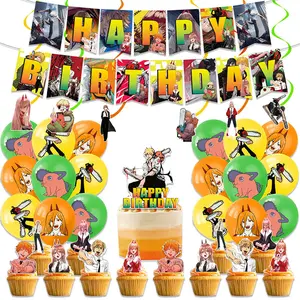 Chainsaw Man denji Power makima pochita chúc mừng sinh nhật Đồ chơi hoạt hình bóng bay Anime Tiệc Quà Tặng Bánh biểu ngữ bánh Topper cờ