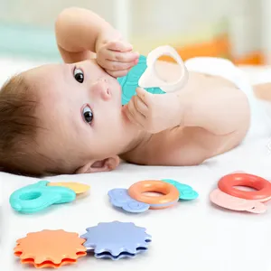 Hot BPA-free bé Silicone Teether Set mềm trái cây hình MOL đồ chơi trẻ sơ sinh Pear hình mọc răng Nhẫn