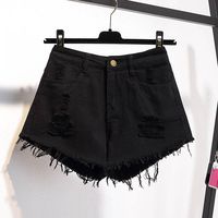 Shorts en jean déchirés vintage pour femmes, style coréen, ourlet à franges, jeans grande taille, shorts d'été, mode décontractée