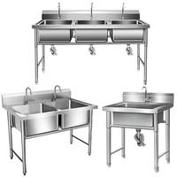 Évier commercial en acier inoxydable 304 avec revêtement autonettoyant, finition polie, cuve épaissie, simple/double/triple bac pour cuisine