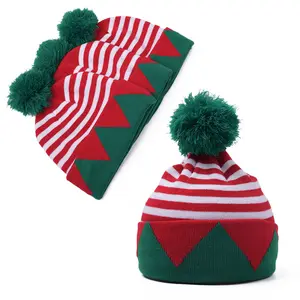 卸売ぬいぐるみニットクリスマス帽子クリスマスパーティーの装飾大人の子供大きなヘアボールクリスマス帽子子供のための良い贈り物