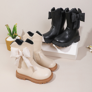 Botas de Cuero a la Moda con Lazo Grande para Niñas, Botas de Invierno Forradas y Cálidas hasta la Pantorrilla - Product Image 3