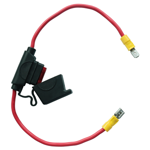 สายสีแดงกับขั้วสีเหลืองที่ใส่ฟิวส์สีดำที่ใส่ฟิวส์ยานยนต์ที่ใส่สายไฟสำหรับป้องกันวงจร - Product Image 2