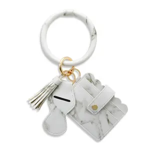 Luxury Leather Card Holder Key Chain Ring Holder Circle Bracelet Bangle Lipgloss Keychain