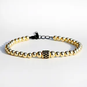 Bracelet de perles en cuivre pour hommes et femmes, fait à la main, en CZ noir, accessoires de mode, lien en chaîne, fermoir à pince