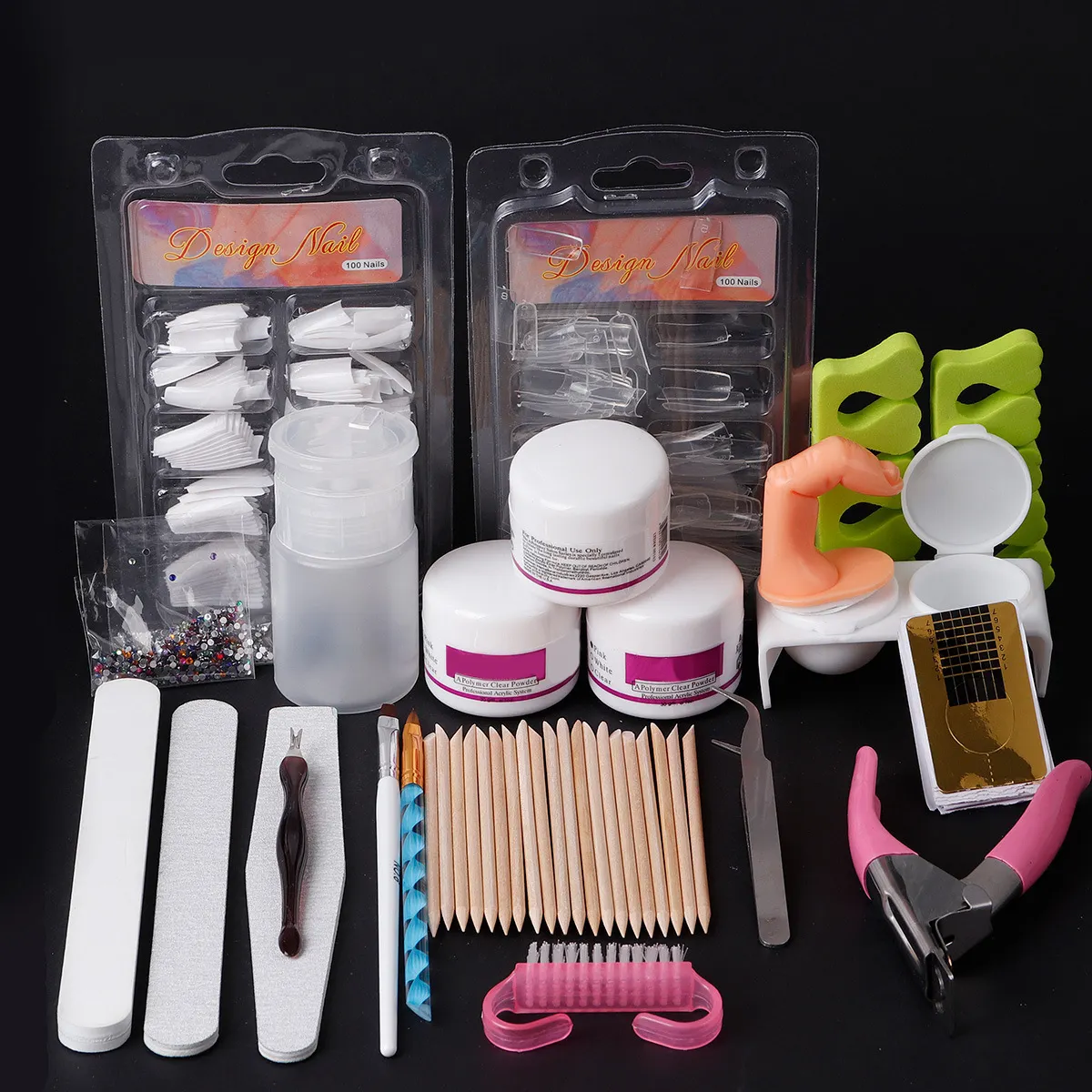 Hot verkauf Acrylic Nail Kit Acrylic 12 Color Powder Liquid Brush Glitter Clipper File Tips Gel Nail kunst Tools Kit Acrylic Nail Set