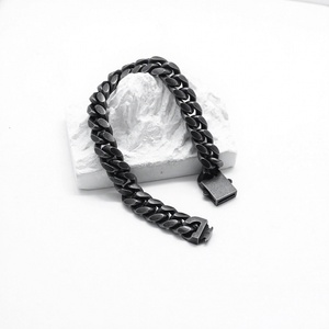 <b>Mens</b> Stainless Steel Cuban Link Bracelet Heavy Duty Black Oxidized Retro Gothic Punk Biker Style Jewelry Adjustable <b>for</b> <b>Men</b> - Product Image 1