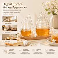 Pot distributeur de miel en verre 300ML 450ML avec cuillère à miel, pot de stockage et de service pour confiture, sirop, condiments, pour la cuisine et la table