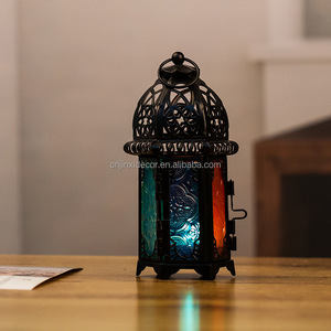 Portacandele Vintage Arabo per Ramadan, Lanterne Marocchine in Metallo, Lanterne Decorative in Vetro Colorato, Lanterna a Vento per Candele Tealight - Product Image 3