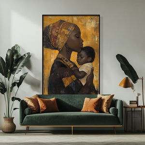 Pittura a olio colorata contemporanea di ispirazione africana decorazione per la casa regali per la festa della mamma immagine stampata madre che abbraccia la carta del bambino - Product Image 2