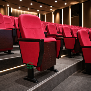 Chaise d'auditorium commerciale moderne en tissu rouge avec <span class=keywords><strong>tablette</strong></span> d'écriture pliable, dossier rembourré, siège de théâtre pour projet scolaire - Product Image 4