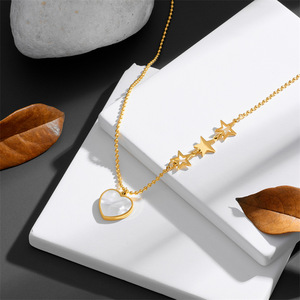 Collier pendentif en acier inoxydable plaqué or 18 carats pour femmes pendentif coeur de style tendance perle coquille <span class=keywords><strong>symbole</strong></span> chrétien fabriqué en Chine - Product Image 2