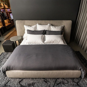 Juego de Cama Minimalista Personalizado al por Mayor para Hotel, Cama con Plataforma Tapizada en Crema, Precio de Fábrica, Fabricante de Muebles de Dormitorio OEM ODM - Product Image 4
