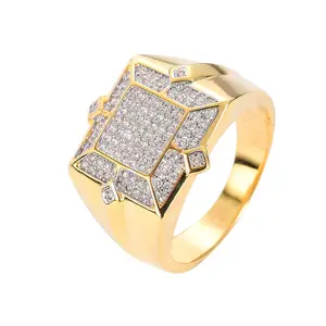 Hip Hop Luxury Jewelry Micro Paved AAA Cubic Zircon 18k Gold Plated Brass Men's Rings Wedding Rapper Jewelry Gift