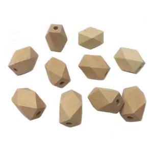 unfinished natural wooden hexagon polygon loose beads diy craft wood teething chewing accessories beads jewelry making