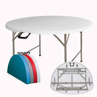 Table ronde pliante de 5 pieds pour 10 personnes, en HDPE moulé par soufflage, portable pour événements extérieurs et mariages