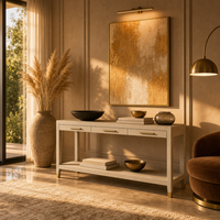 Console de luxe légère classique en cuir gaufré façon peau de requin avec cadre en bois massif et 3 tiroirs à fermeture douce pour grossistes en meubles