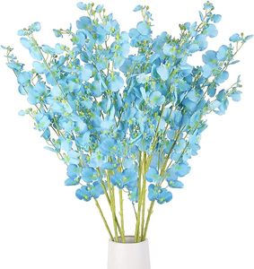 GM Bouquet de fleurs artificielles en orchidées, orchidées réalistes en soie, fausses orchidées orange pour la décoration intérieure et extérieure - Product Image 5